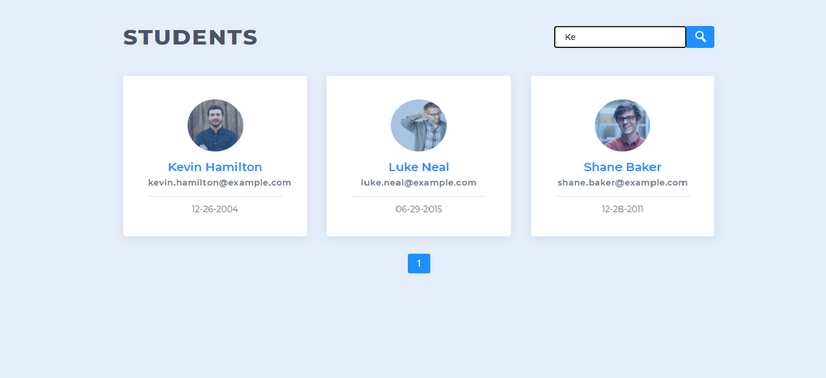 Paginated Student List with Searchability